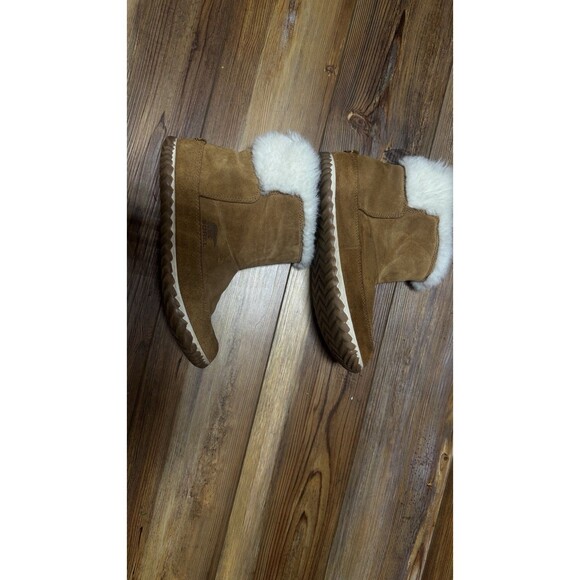 Sorel Out & About Women's Bootie Size 8 Brown Fur Trim Winter Ankle Boots - Picture 7 of 9
